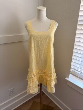 Yellow Eyelet Ruffle Summer Dress
